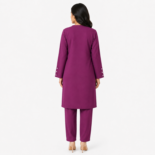 Back view of the Berry Plum V-Neck co-ord set