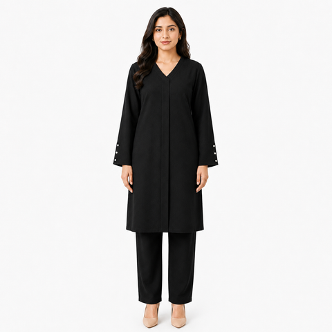 Black V-Neck Co-ord Set