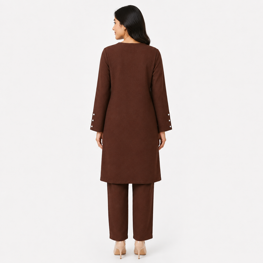 Back view of the Chocolate Brown V-Neck co-ord set