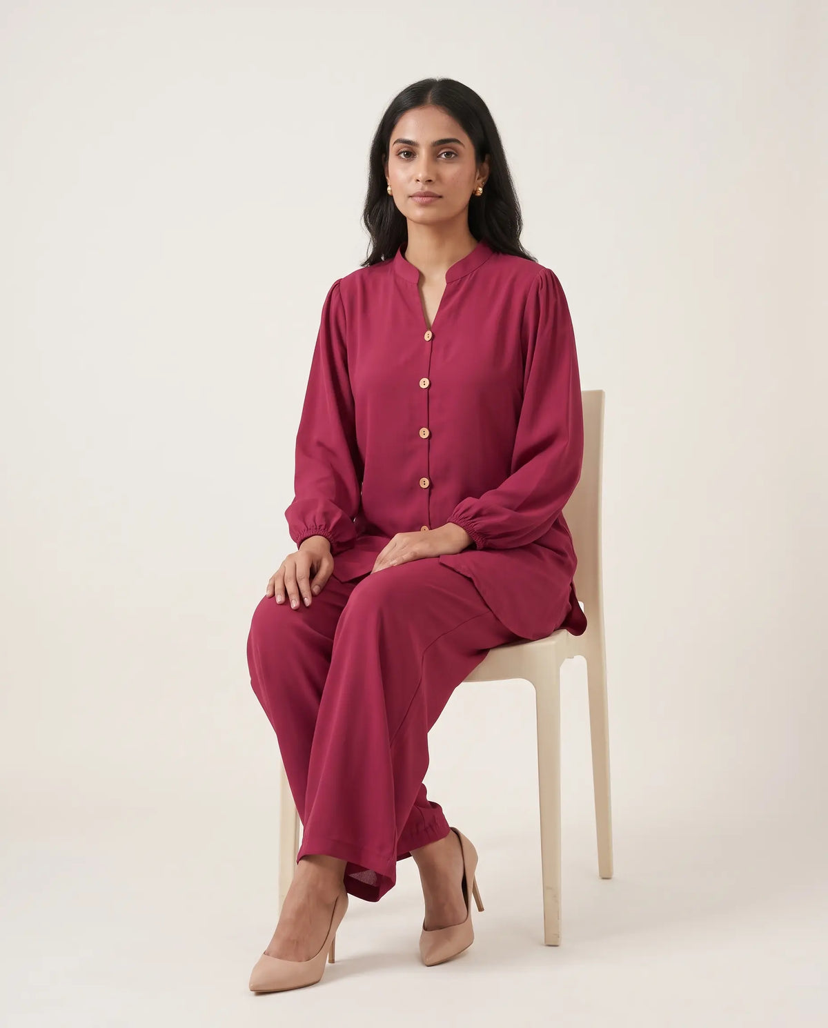Berry Pink Notch Neck Co-ord Set