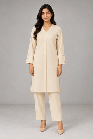 Cream V-Neck Co-ord Set
