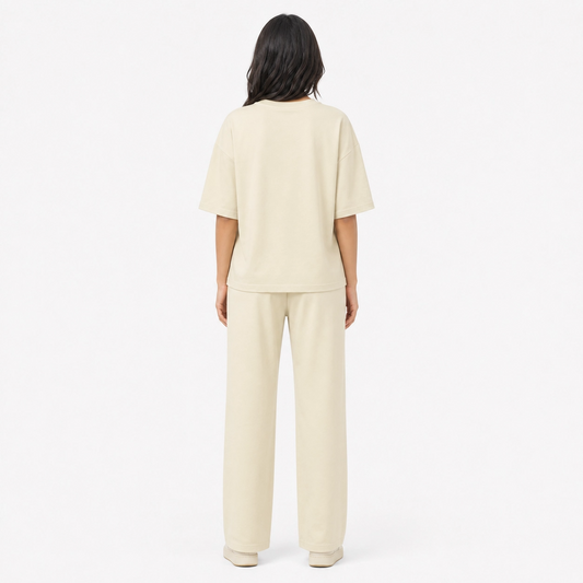 Back view of the Cream Drop Shoulder tracksuit