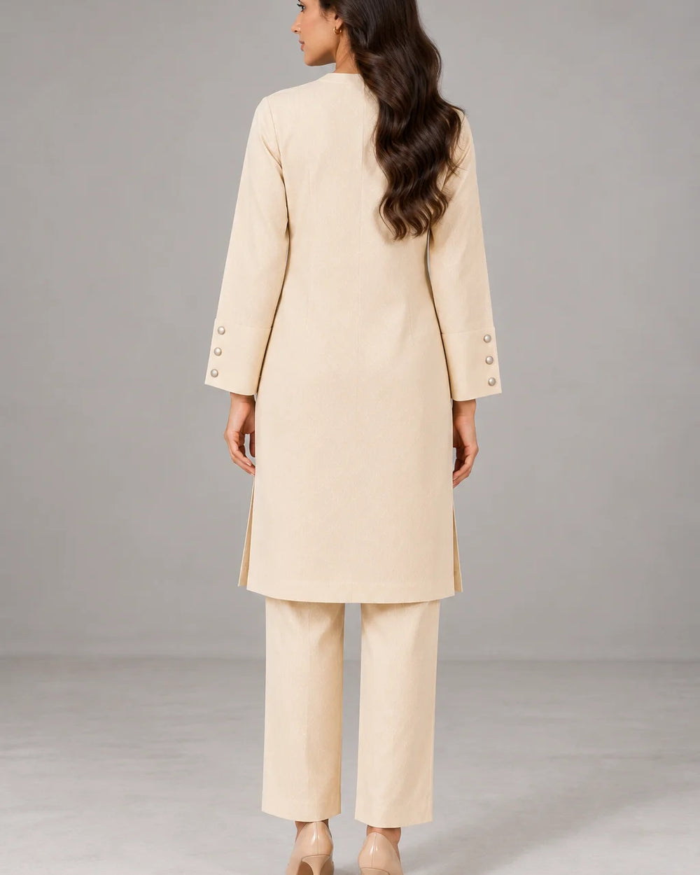 Cream V-Neck Co-ord Set