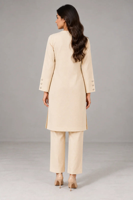 Cream V-Neck Co-ord Set