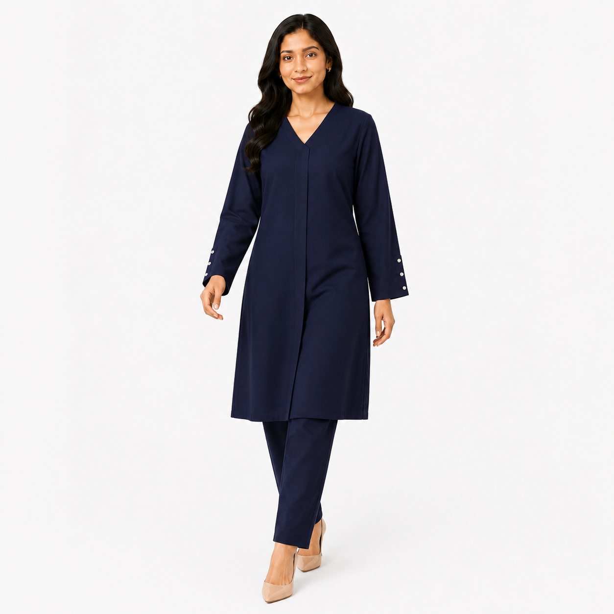 Navy Blue V-Neck Co-Ord Set