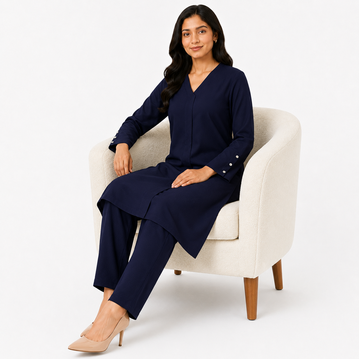 Navy Blue V-Neck Co-Ord Set