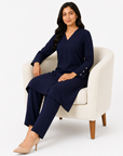 Navy Blue V-Neck Co-ord Set