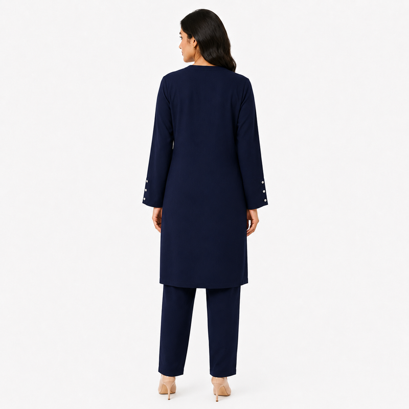 Navy Blue V-Neck Co-ord Set