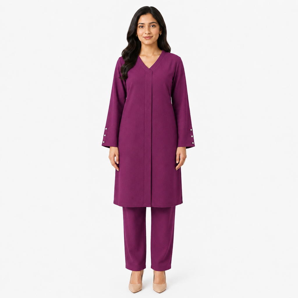 Berry Plum V-Neck Co-Ord Set