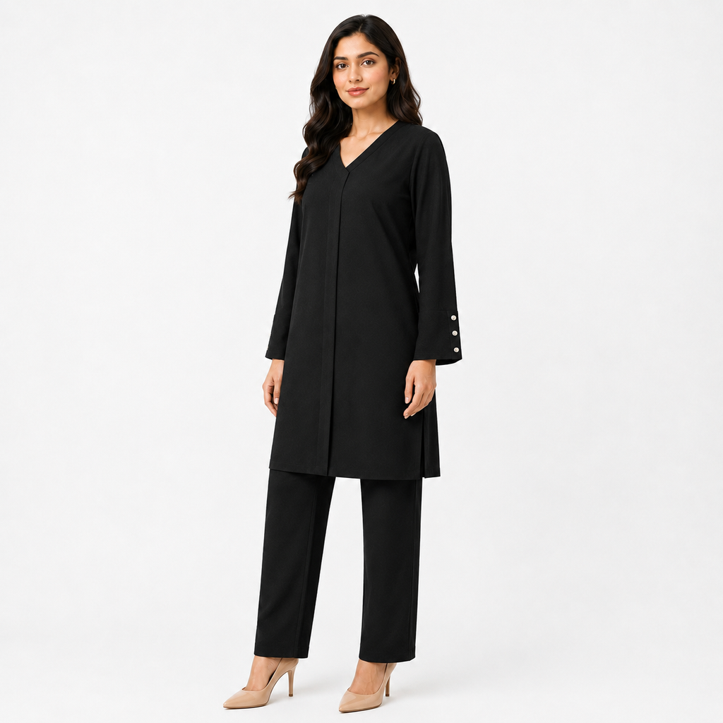 Black V-Neck Co-Ord Set
