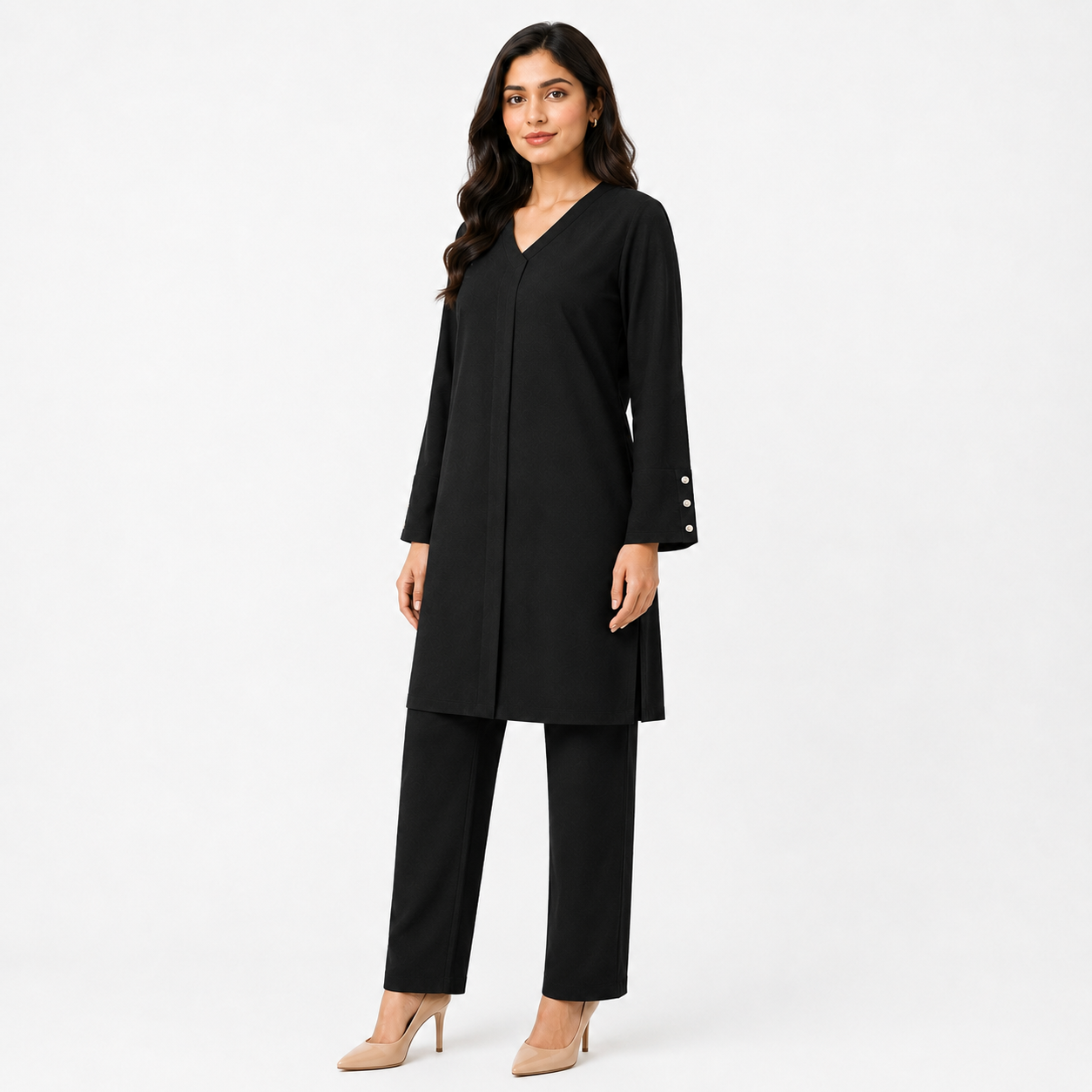 Black V-Neck Co-Ord Set