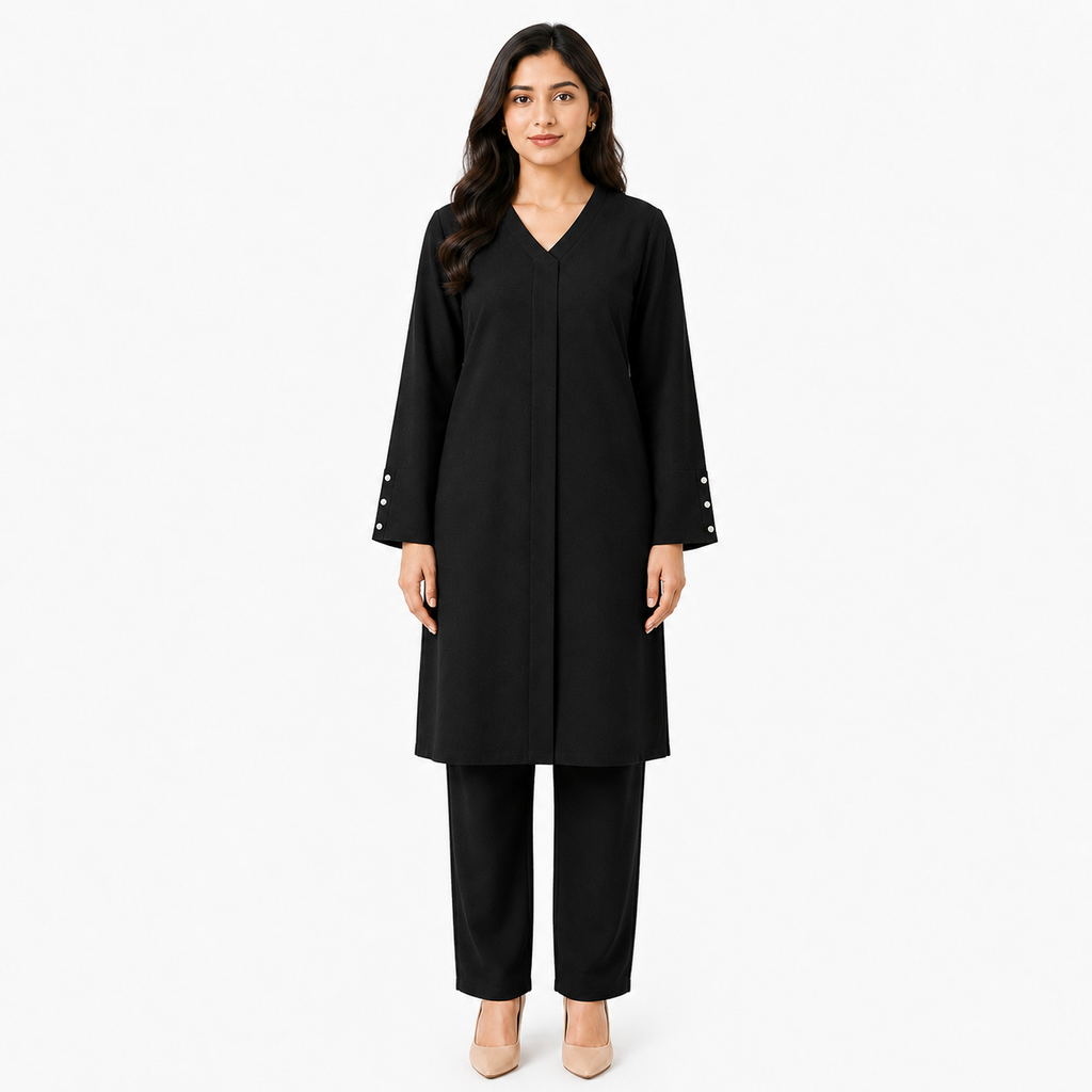 Black V-Neck Co-Ord Set