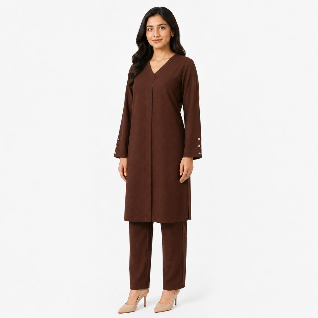 Chocolate Brown V-Neck Co-Ord Set