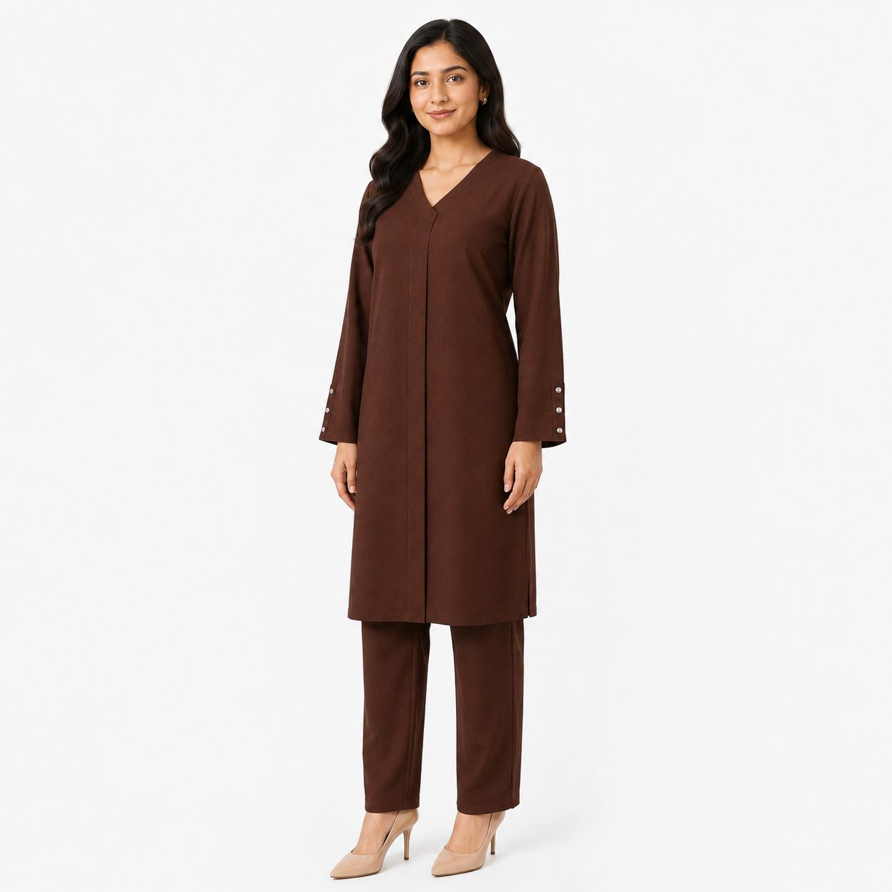 Chocolate Brown V-Neck Co-Ord Set