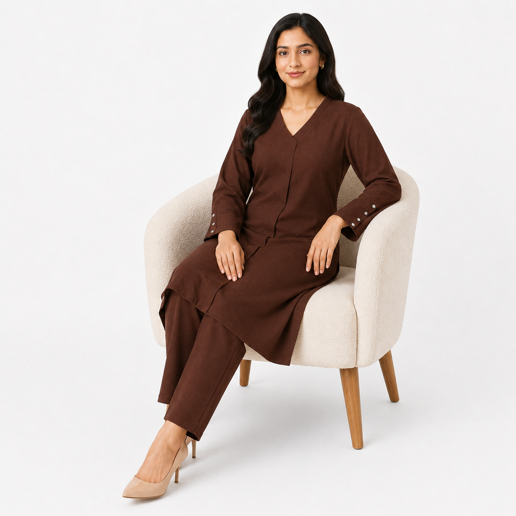 Chocolate Brown V-Neck Co-Ord Set