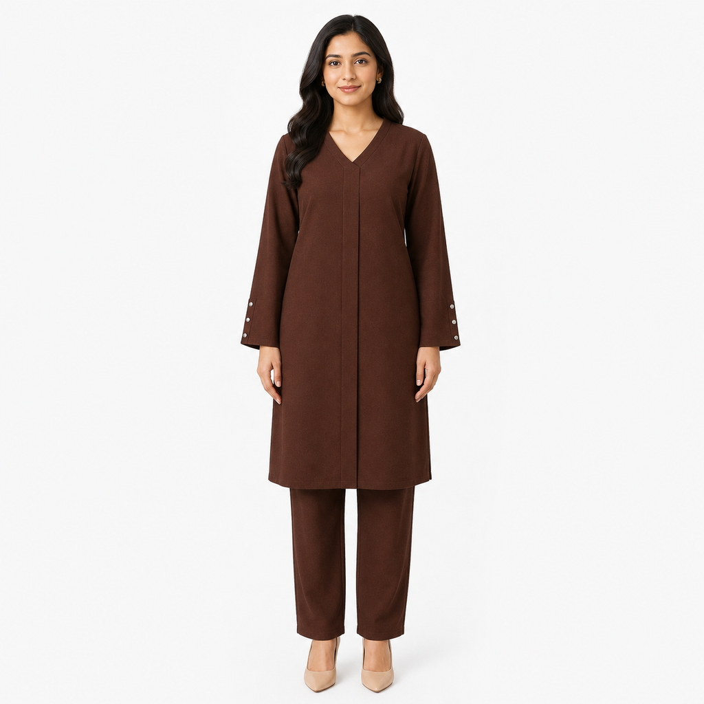 Chocolate Brown V-Neck Co-Ord Set