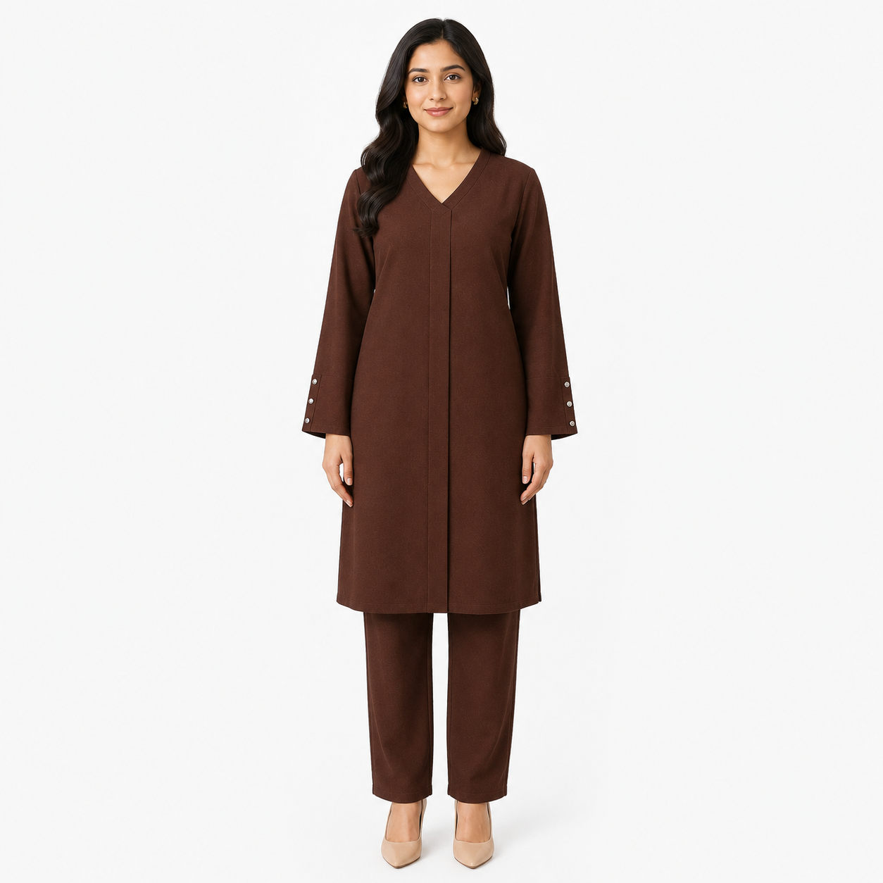 Chocolate Brown V-Neck Co-Ord Set