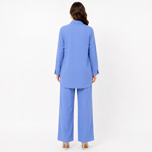 Back view of the Periwinkle Blue Placket co-ord set