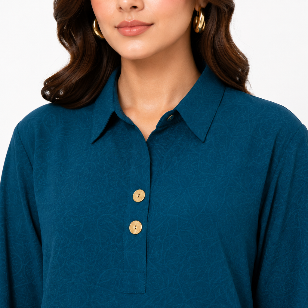 Peacock Teal Placket Co-Ord Set