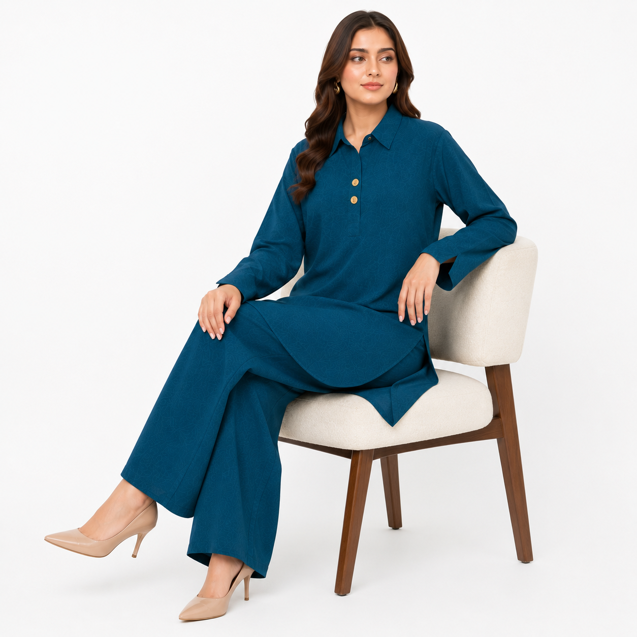 Peacock Teal Placket Co-Ord Set