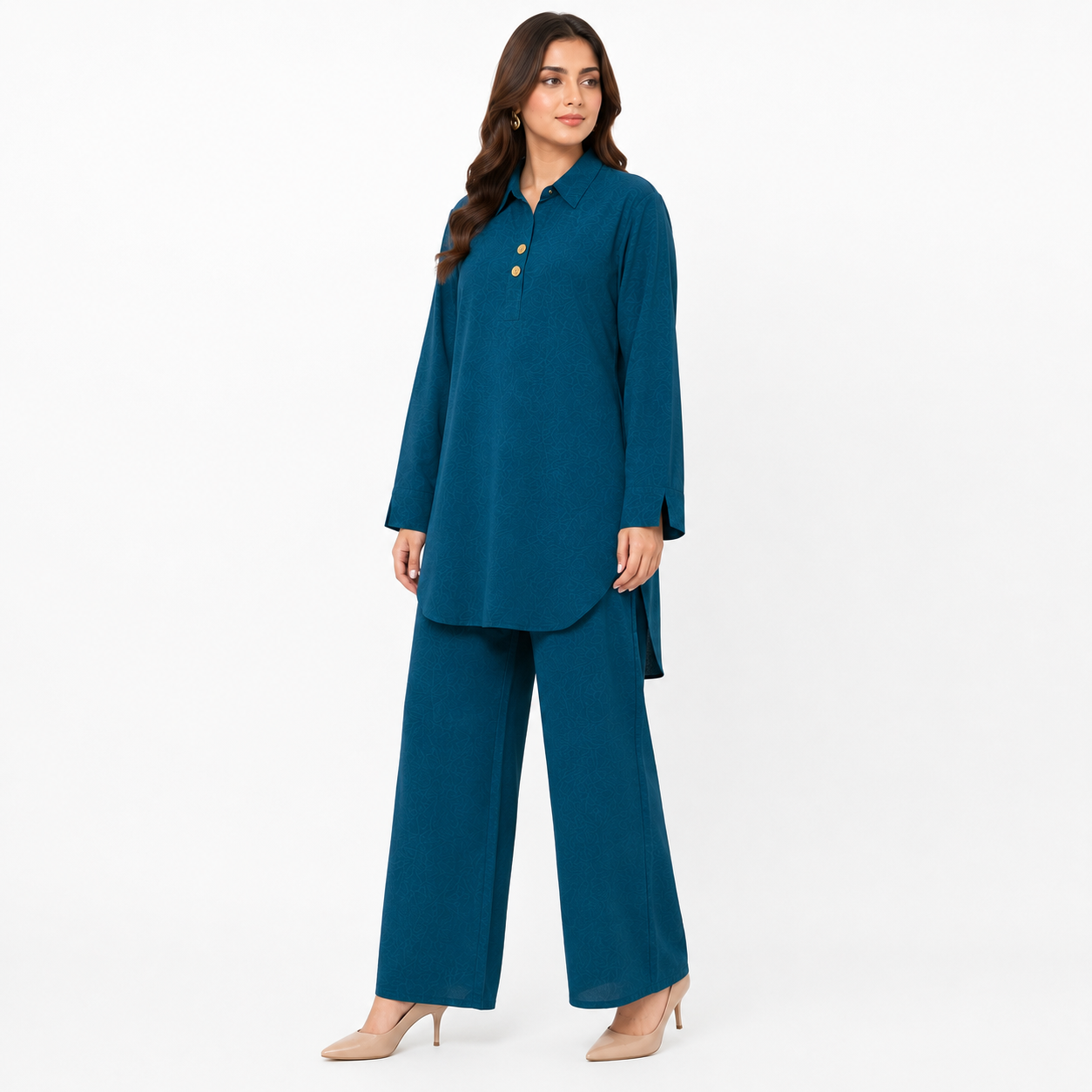 Peacock Teal Placket Co-Ord Set