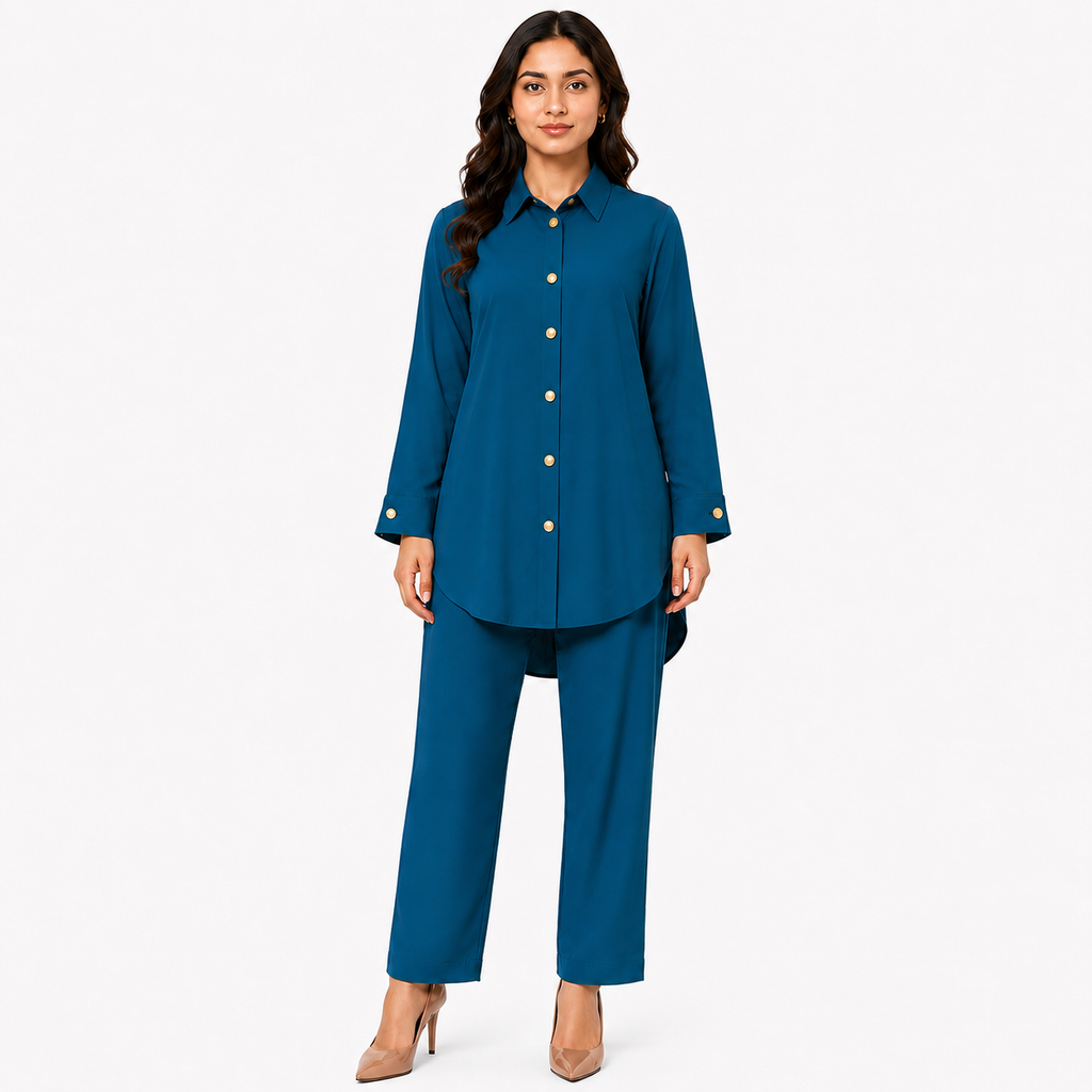 Sapphire Blue Collared Co-Ord Set