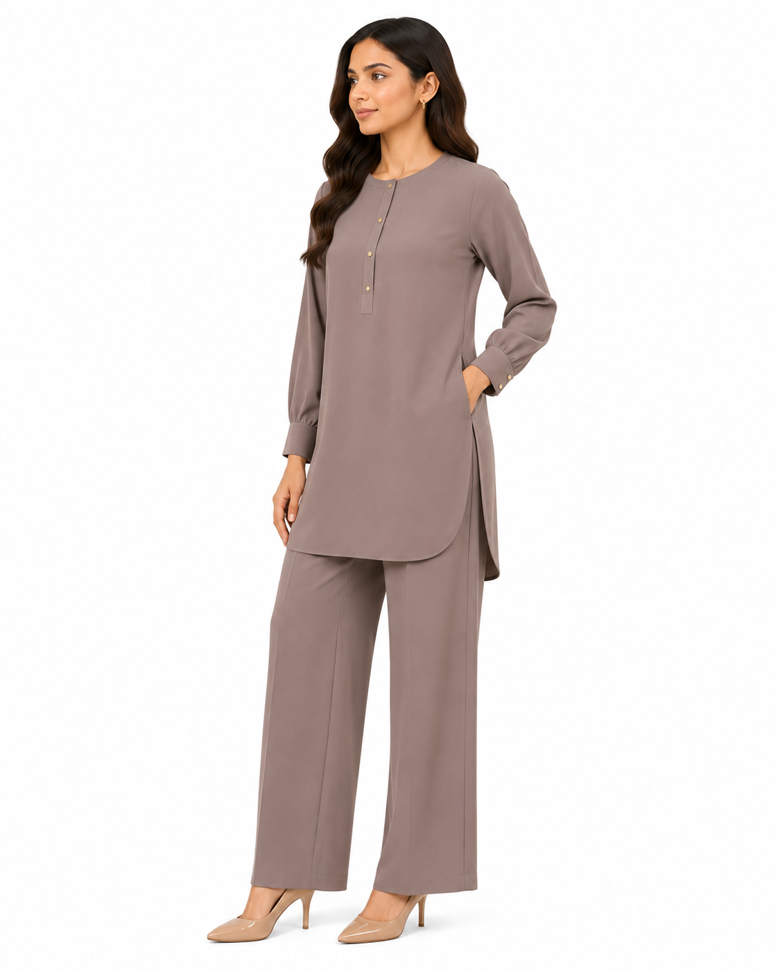 Mink Taupe Scallop Co-Ord Set