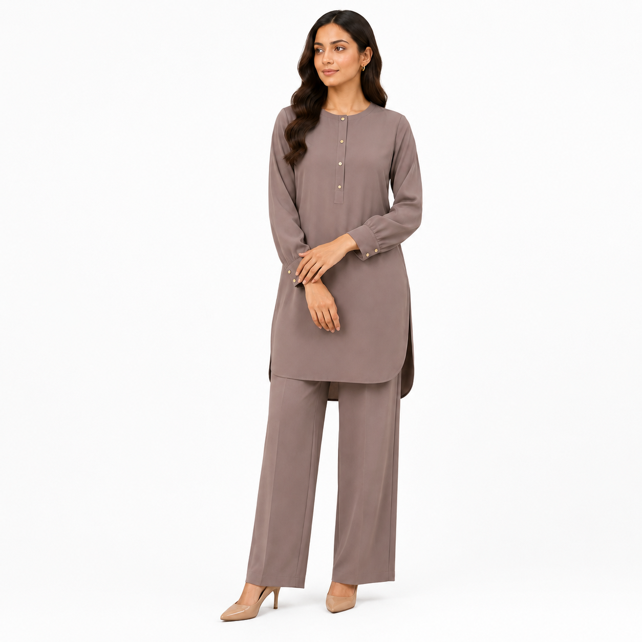 Mink Taupe Scallop Co-Ord Set