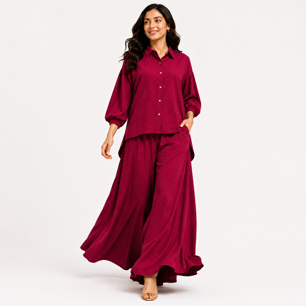 Berry Crimson Flapper Co-Ord Set