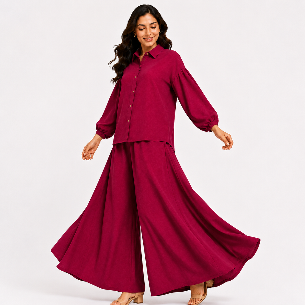 Berry Crimson Flapper Co-Ord Set