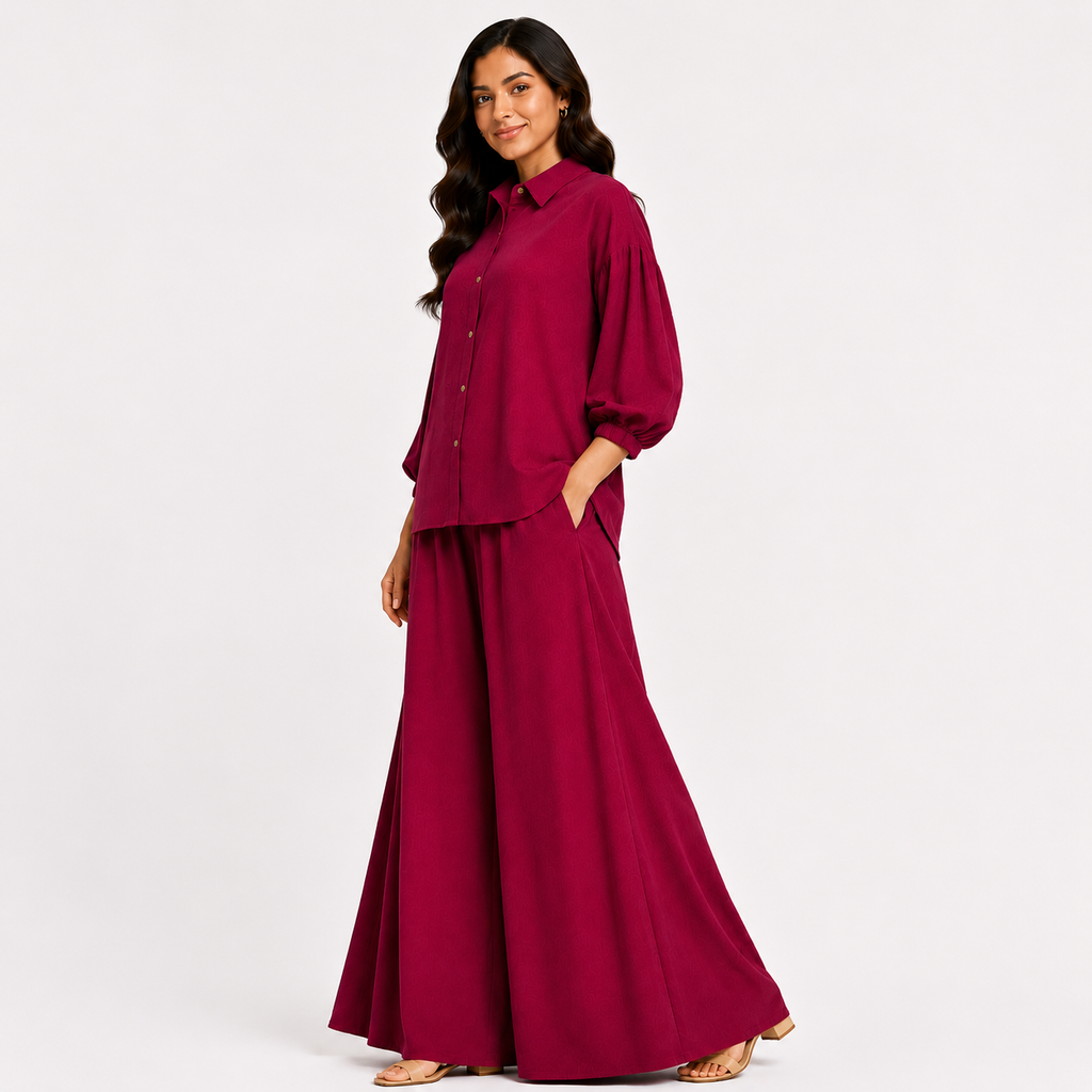 Berry Crimson Flapper Co-Ord Set
