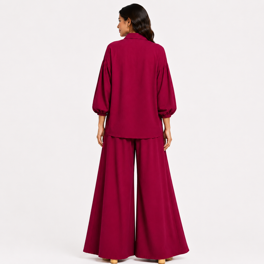 Back view of the Berry Crimson Flapper co-ord set