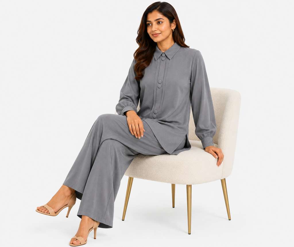 Dove Grey Mandarin Co-Ord Set