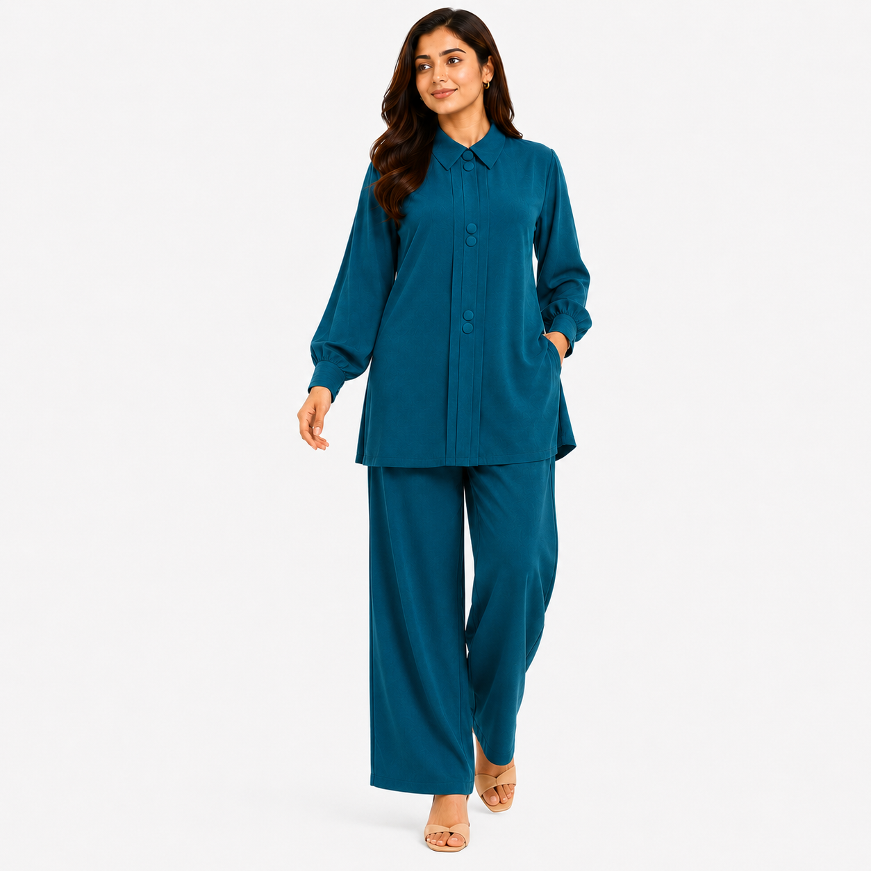 Peacock Teal Mandarin Co-Ord Set