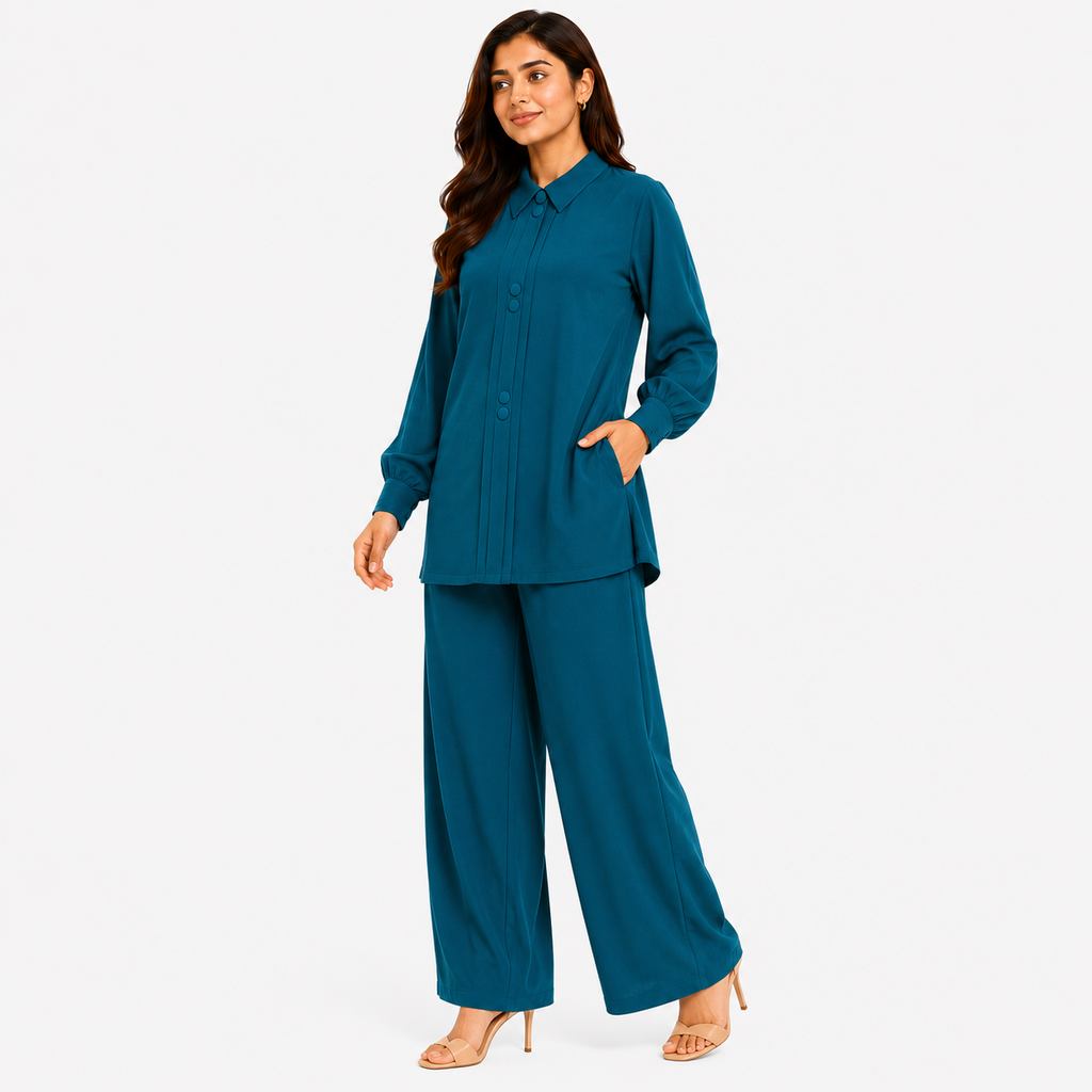 Peacock Teal Mandarin Co-Ord Set