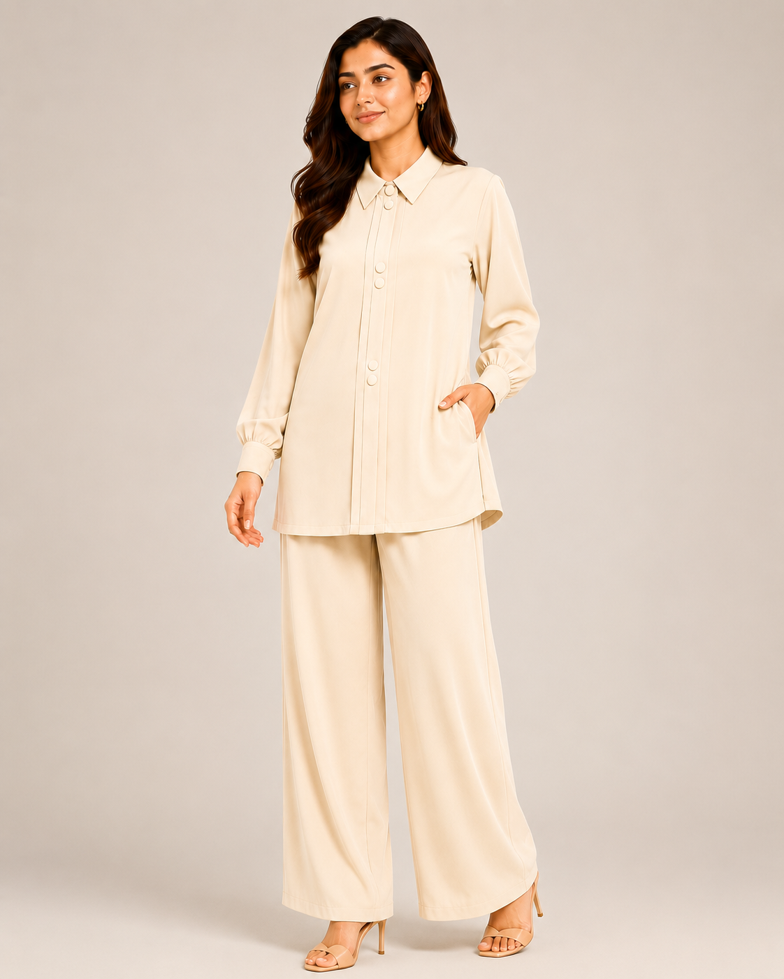 Cream Mandarin Co-Ord Set