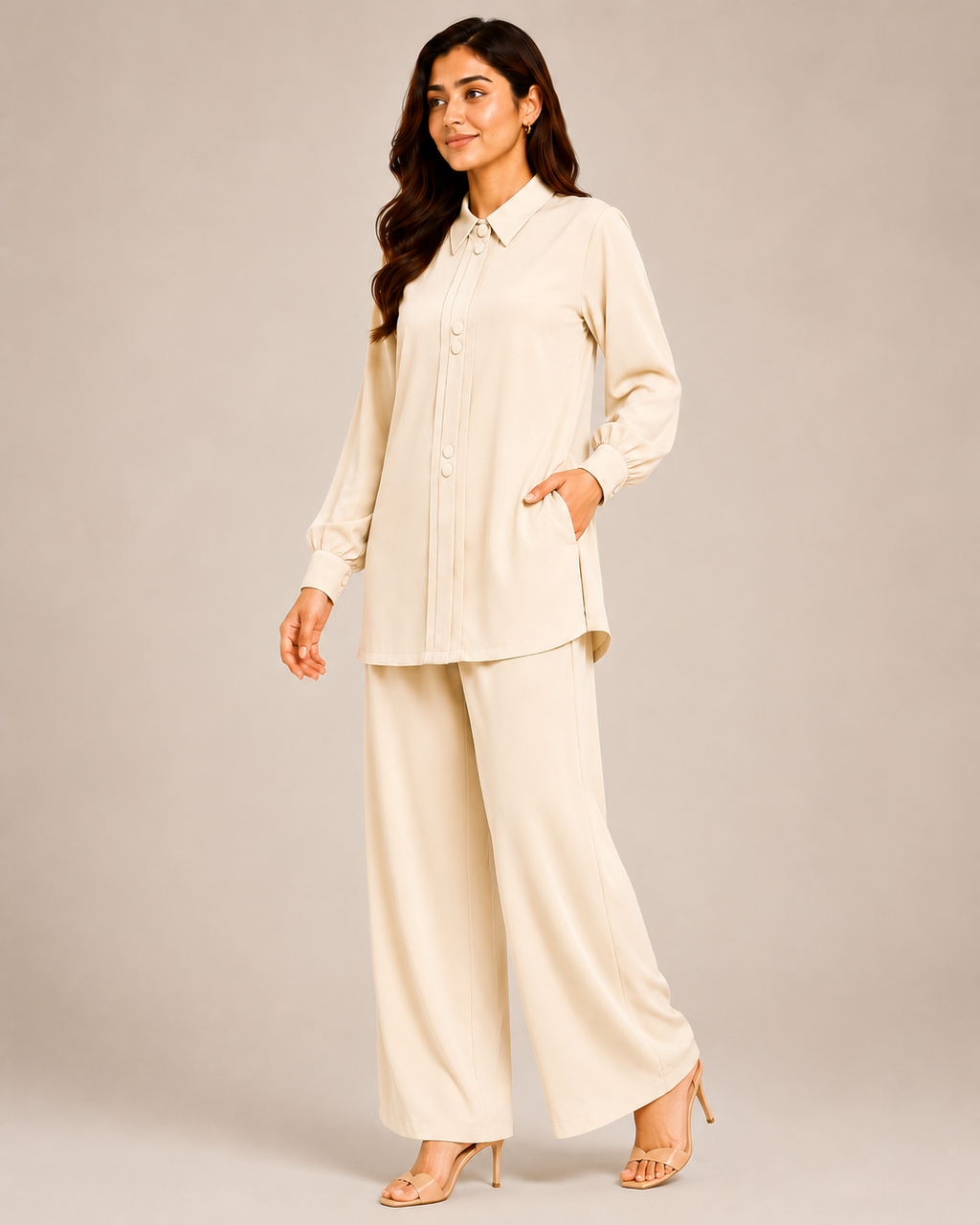 Cream Mandarin Co-Ord Set