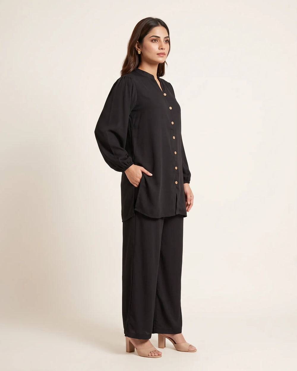 Black Notch Neck Co-ord Set