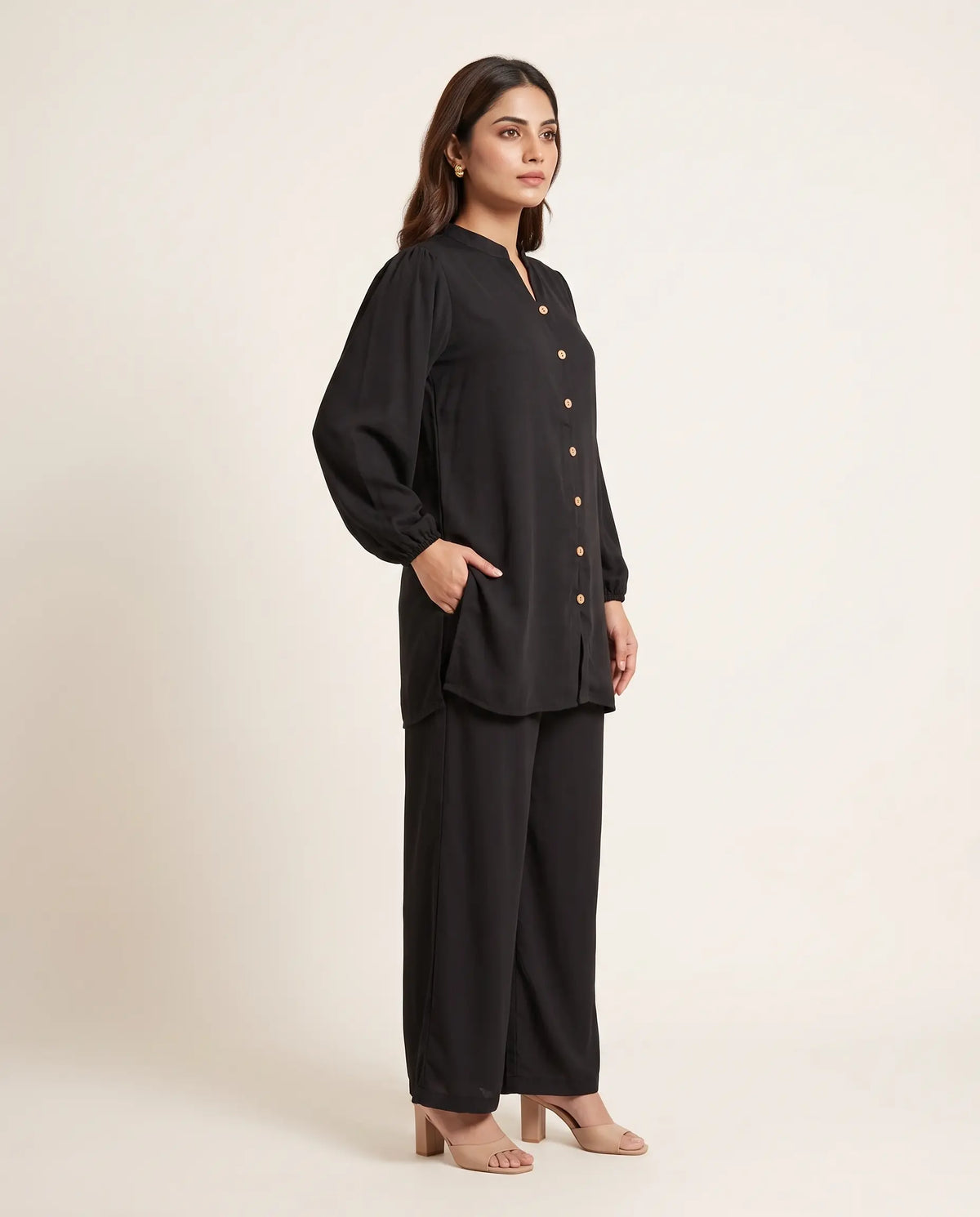 Black Notch Neck Co-ord Set