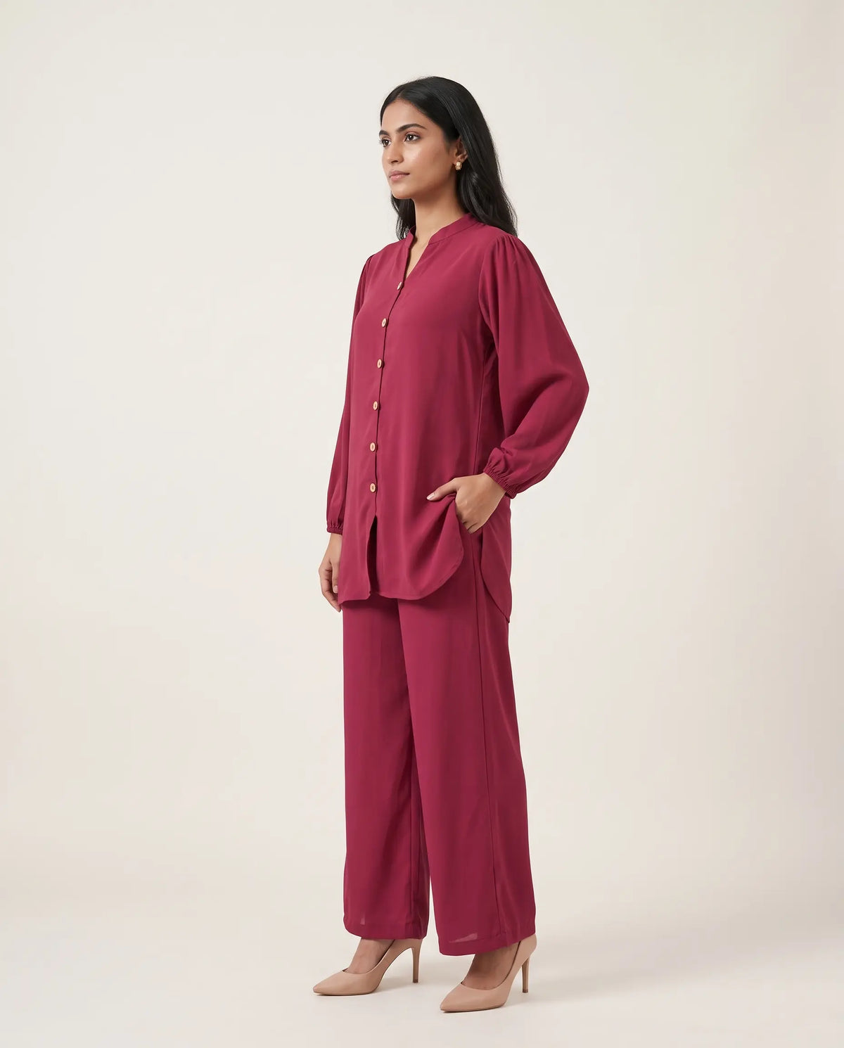 Berry Pink Notch Neck Co-ord Set