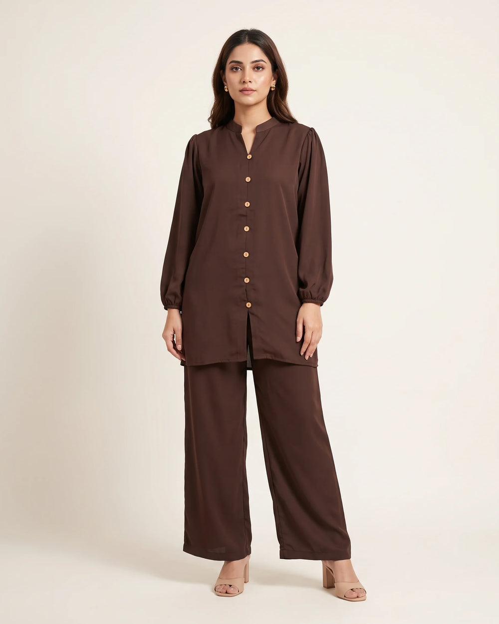 Chocolate Brown Notch Neck Co-ord Set