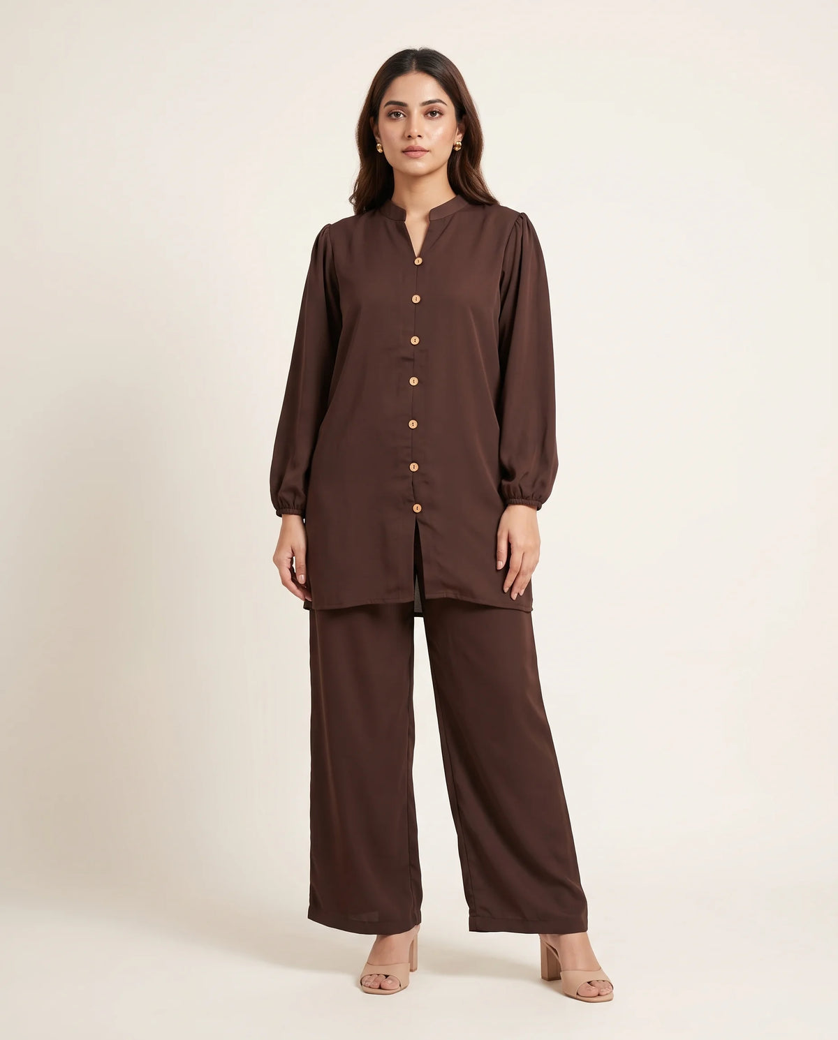 Chocolate Brown Notch Neck Co-ord Set