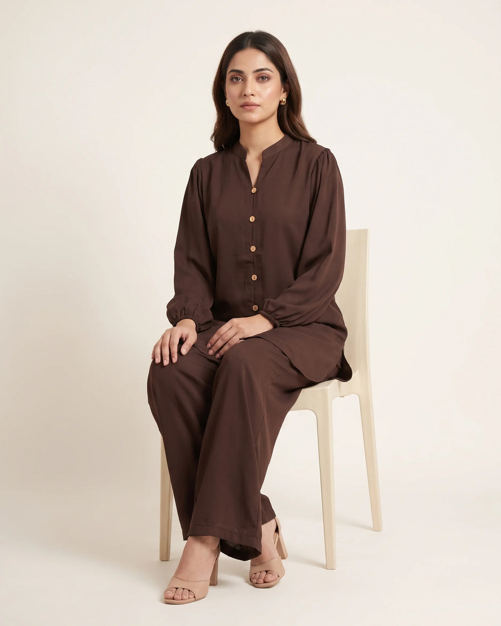 Chocolate Brown Notch Neck Co-ord Set