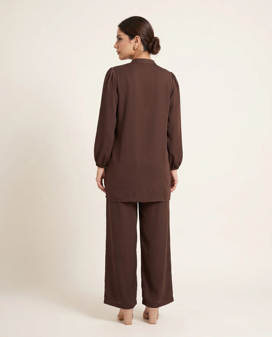 Chocolate Brown Notch Neck Co-ord Set