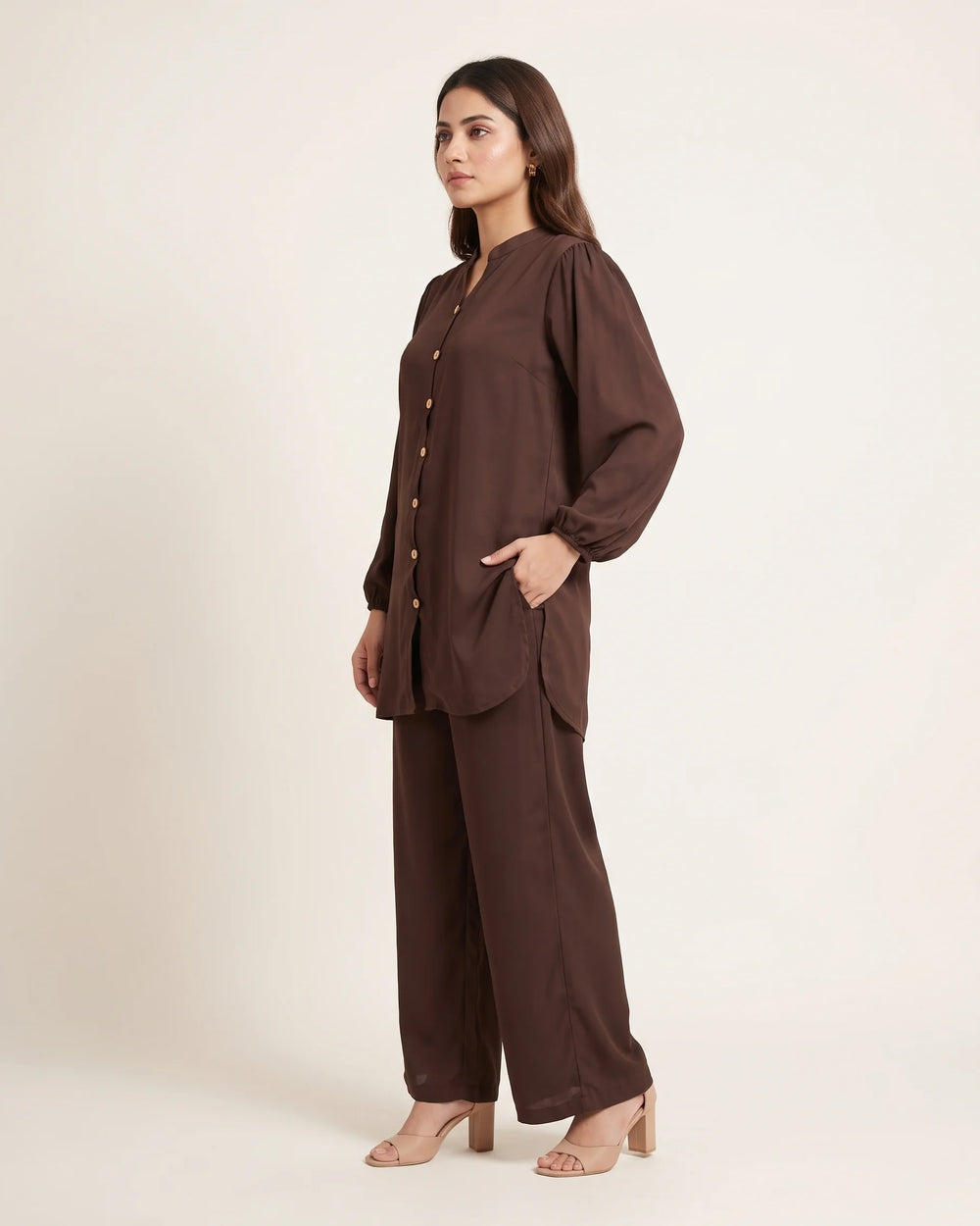 Chocolate Brown Notch Neck Co-ord Set