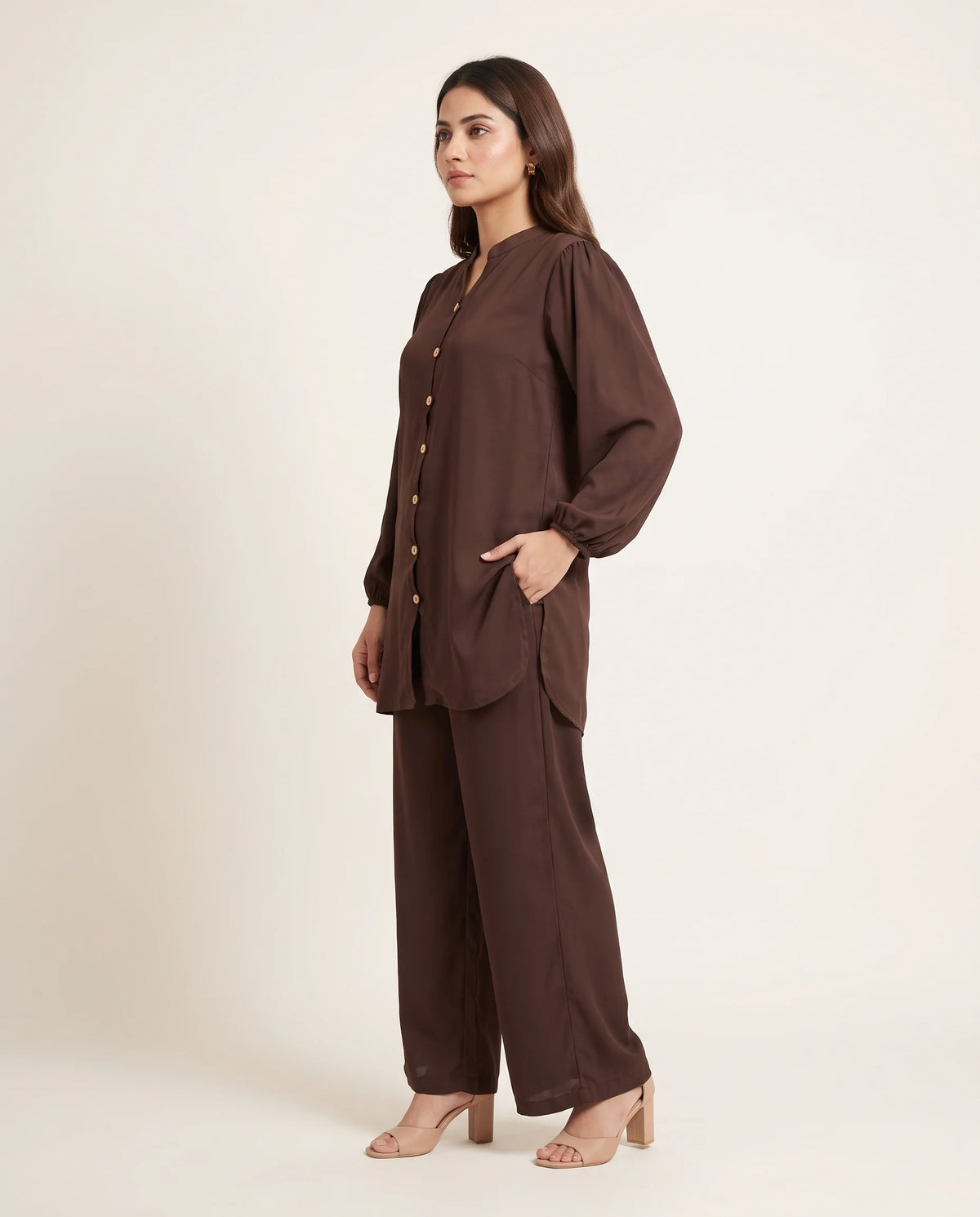 Chocolate Brown Notch Neck Co-ord Set