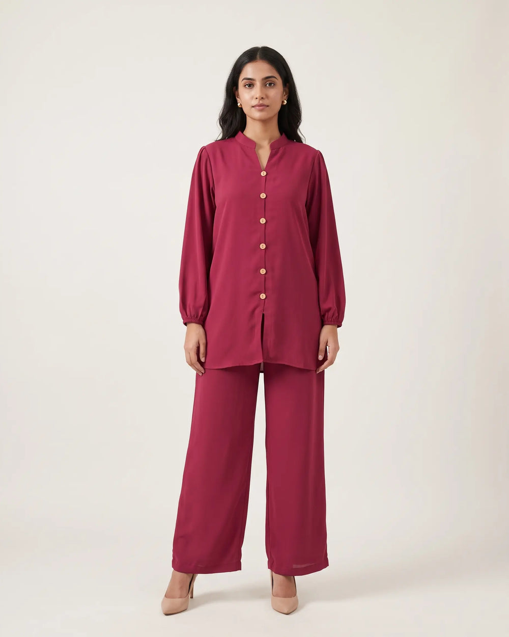 Berry Pink Notch Neck Co-ord Set