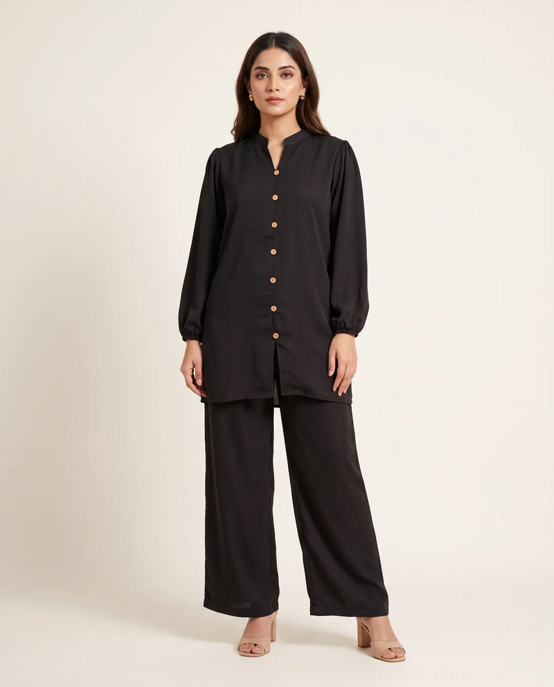 Black Notch Neck Co-ord Set
