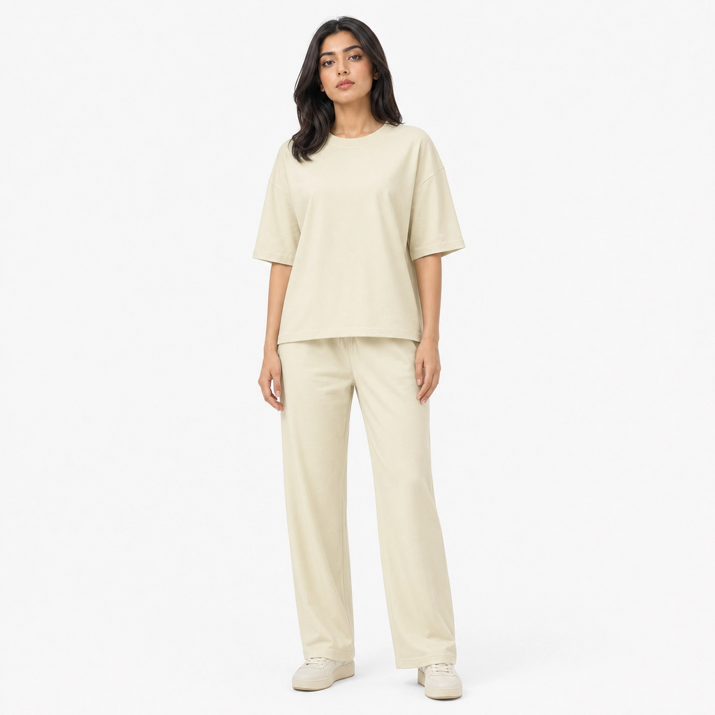 Cream Drop Shoulder Track Suit
