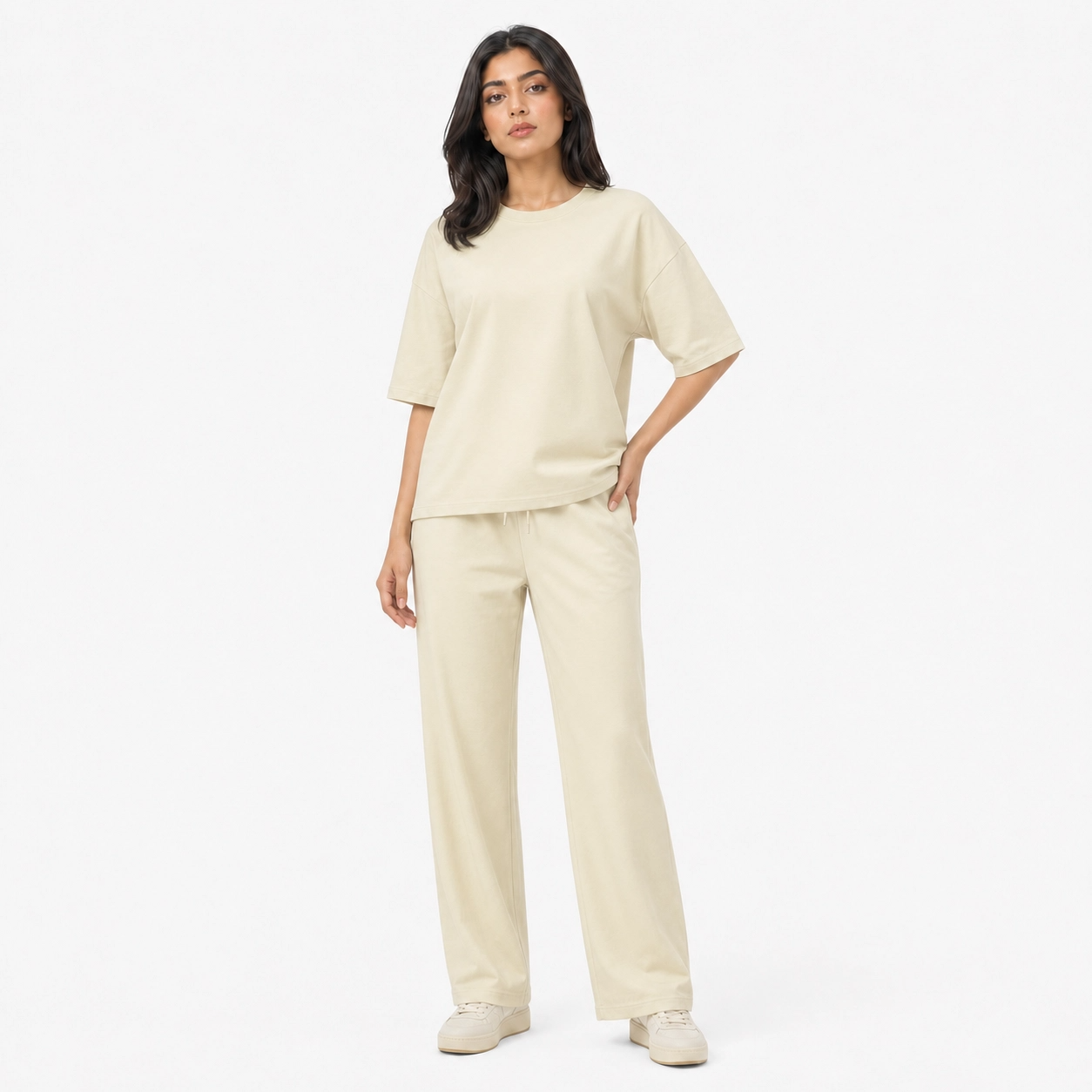 Cream Drop Shoulder Track Suit